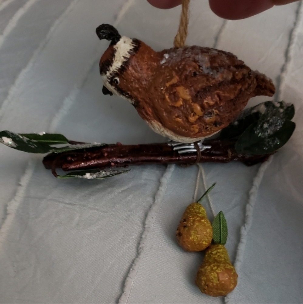 Decorative Partridge With Pears On A Branch Holiday. Christmas Ornament